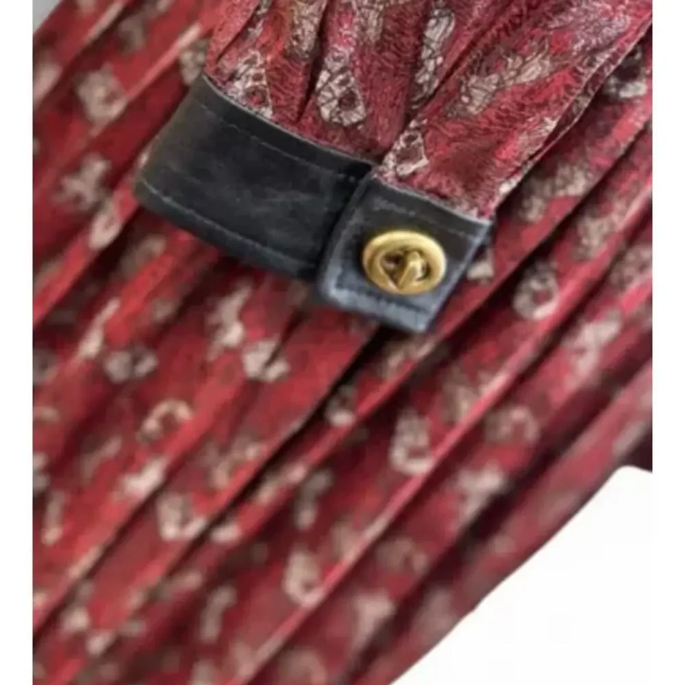 COACH Lurex Horse Carriage Print Pleated Dress Silk Leather Trim Red 88469 XS